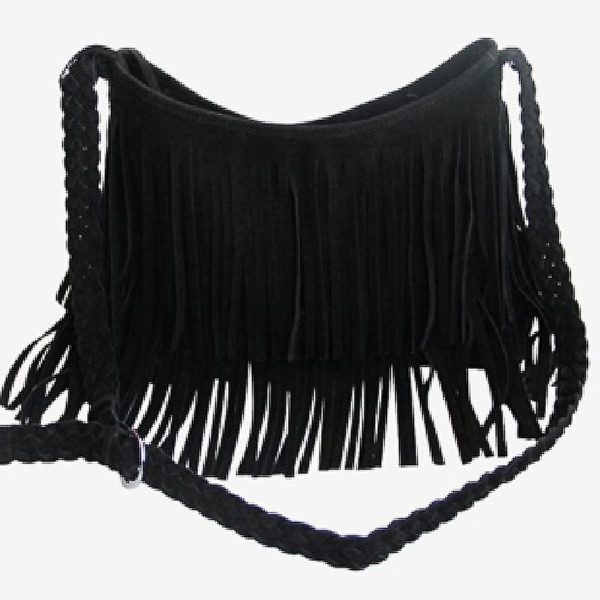 Kvast Dame Skulderveske Mote Skinn Plysj Retro Crossbody Bag Dameveske Black