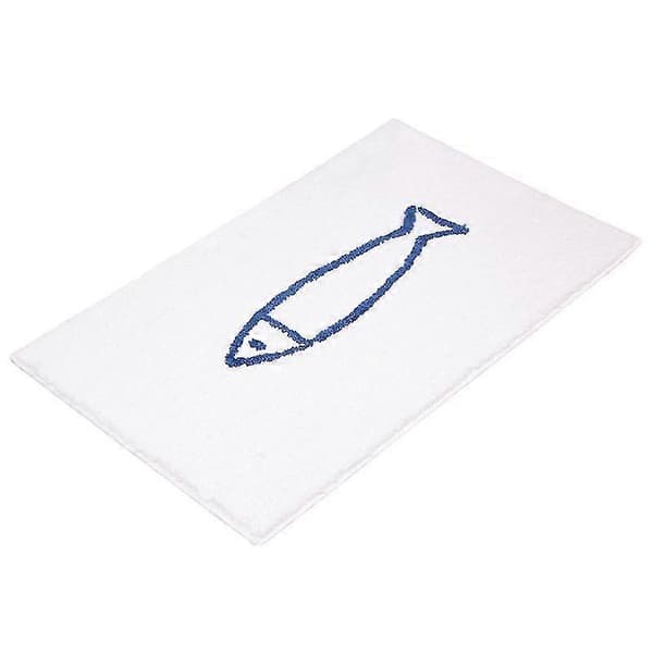 Blå/vit fiskmönstrad halkfri badrumsmatta, polyester, 40 x 60 cm vit