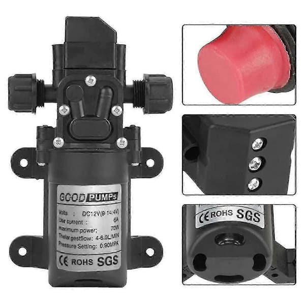 12V högtrycks självsugande elektrisk vattenpump DC 12V 6A 70W Svart
