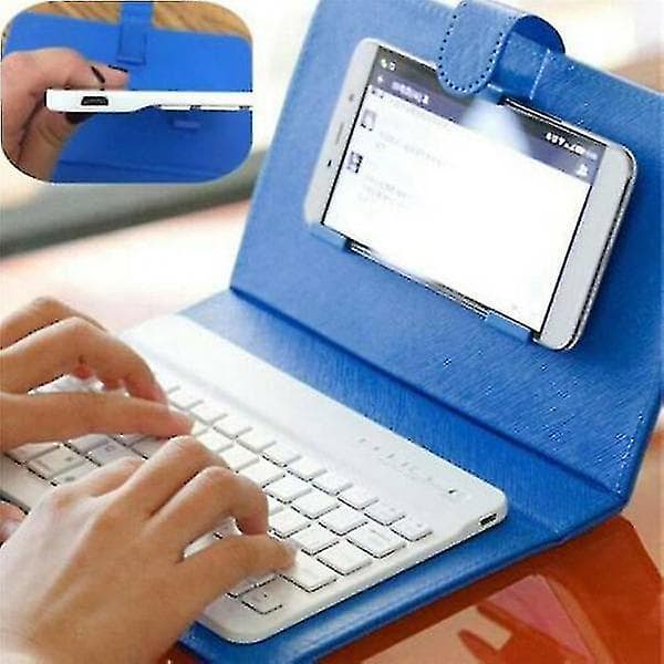 Mini Bärbart Trådlöst Bluetooth-tangentbord med läderfodral för smartphone