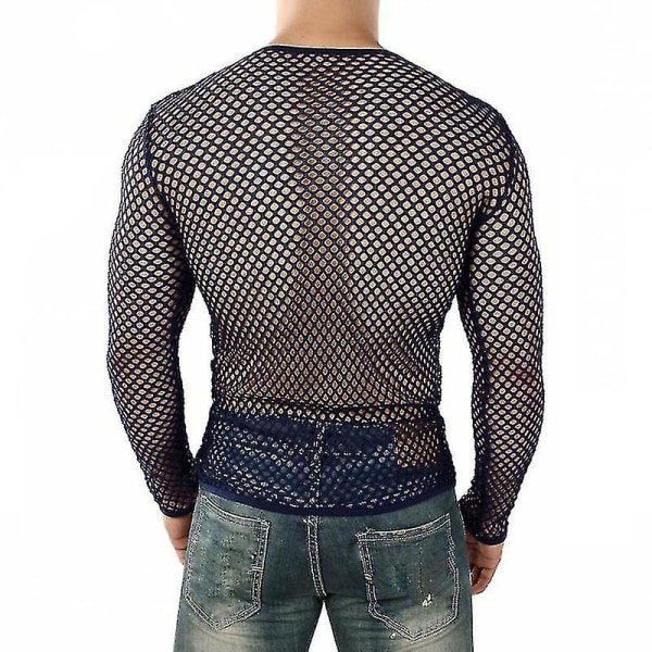 Sexet herre T-shirt Mesh Fishnet Ærmeløs undertrøje Top A Black S