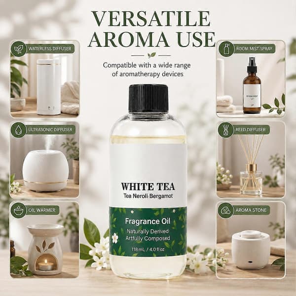 Hvid Te Diffuser Olie 118ml Æterisk Olie til Ultralyds- og Vandfri Diffuser, Luftfrisker & Rumspray Langtidsholdbar med noter af Te 2pcs