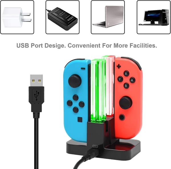 Opladningsdock kompatibel med Switch til Joy Con & Oled-controller med lygtepæls-LED-indikation