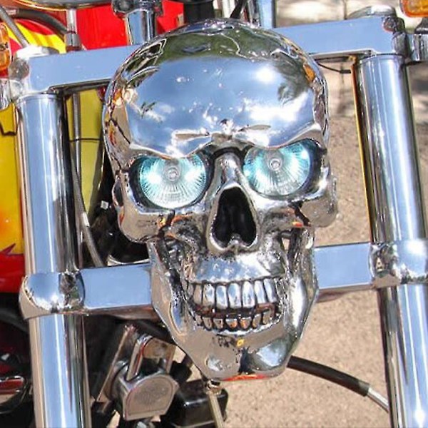 Fashion Halloween Led Motorcykel Harpiks Kranie Forlygte Motorcykel Højtnært lys Lampe Til Halloween Skull Head Dekoration