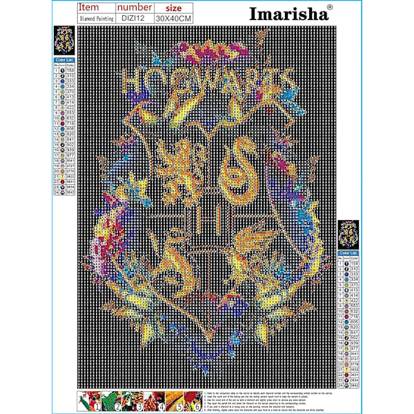 Timanttimaalaussetti aikuisille ja lapsille - Diy Hogwarts-merkki 5d timanttitaidemaalaus numeroiden mukaan -sarjat, aikuisten maalaus timanttisarjoilla (12 x 16)