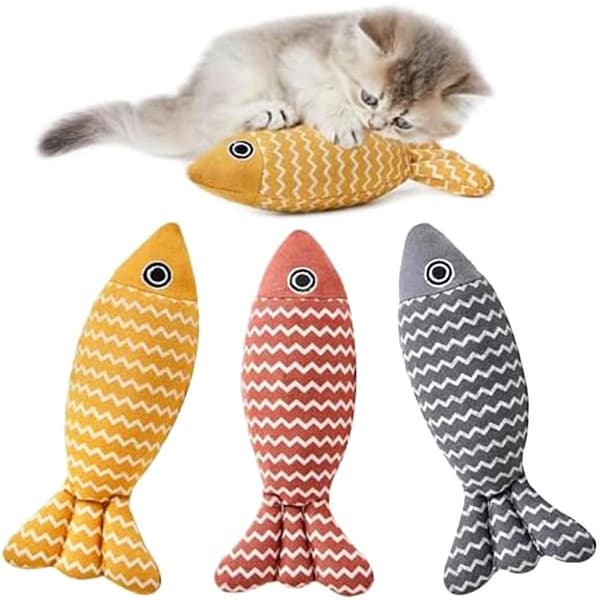 3-pack kattfiskar, tuggleksaker med kattmynta för inomhuskatter