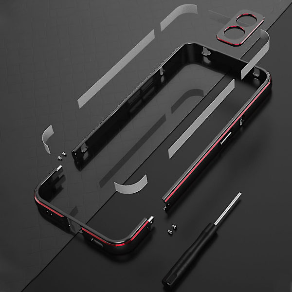 Ultratunt case för ingenting Telefon 1 med metallram och linsskydd Black red