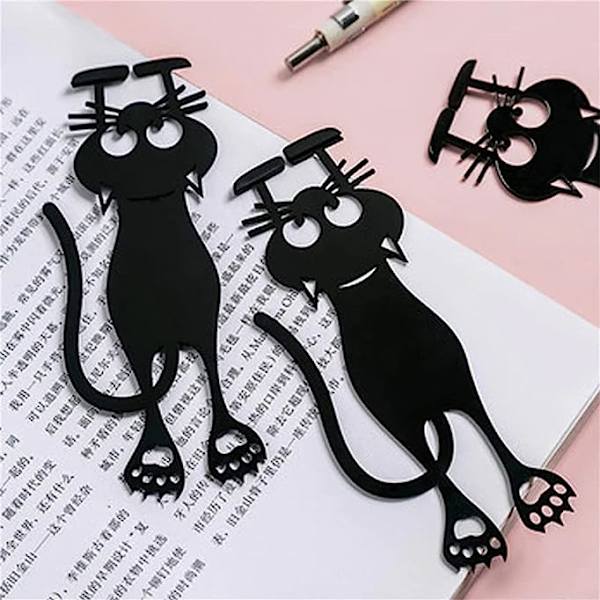 Leikattu Black Kitten -kirjanmerkki, uudelleenkäytettävä muovinen kirjanmerkki, musta kissa riippuva kirjanmerkki, kestävyys ja käyttömukavuus, kirjojen ystäville (6 kpl)