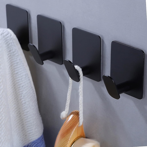 Självhäftande krokar - Klädkrokar Stick On Krokar Handdukskrokar Kraftiga väggkrokar för köksbadrum, rostfritt stål (4-pack)