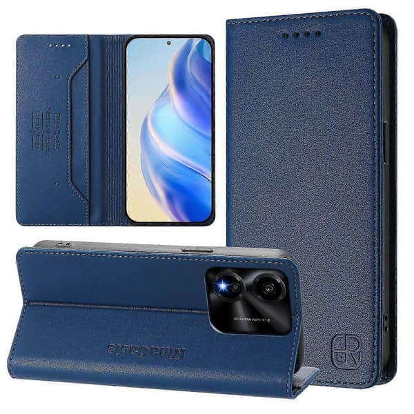 Kompatibelt läderfodral för Honor X5c Plus RINACASIS RC01 mobilskal med RFID-plånboksstativ DarkBlue