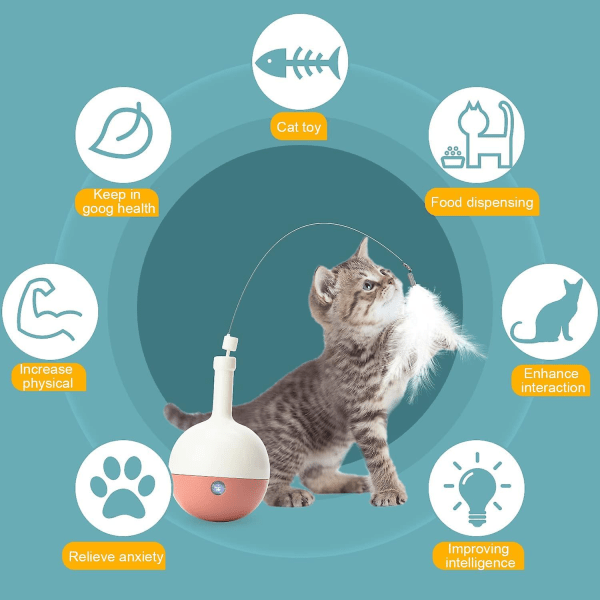 Tumbler kattelegetøj, elektrisk 360 roterbart kattefjerlegetøj, Intelligence interaktivt kattelegetøj, batteridrevet Gray