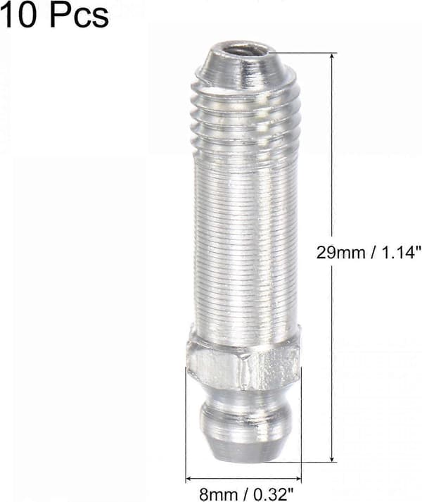 Rett smørenippel i stål M8 x 1 mm gjenge hydraulisk smørenippel tilbehør, 10 stk