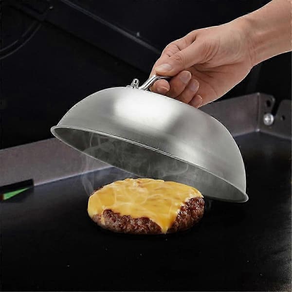 Grilltilbehør Kraftig 9 tommer Bred Smashed Burger Smeltende Ostehætte i Rustfrit Stål Silver