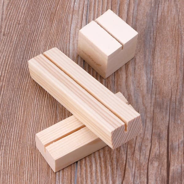 Mångsidig fotoställ bordsdisplay i trä visitkortshållare bas