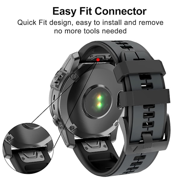 Rem til Garmin Fenix ​​6x, lettilpasning af bløde silikonebånd Udskiftning til Fenix ​​7x/fenix 6x Pro/fenix 5x/fenix 5x Plus/descent Mk2 Red Black