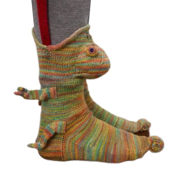 Unisesx Xmas Knitted Crocodile Head Socks Morsomme Varme Mid Calf Sokker Chameleon 1Pair