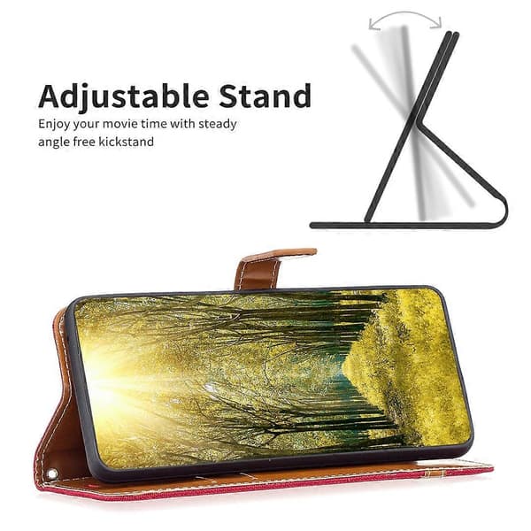 Til Nokia G22 Farveblok Denim Tekstur Læder Telefoncover Red