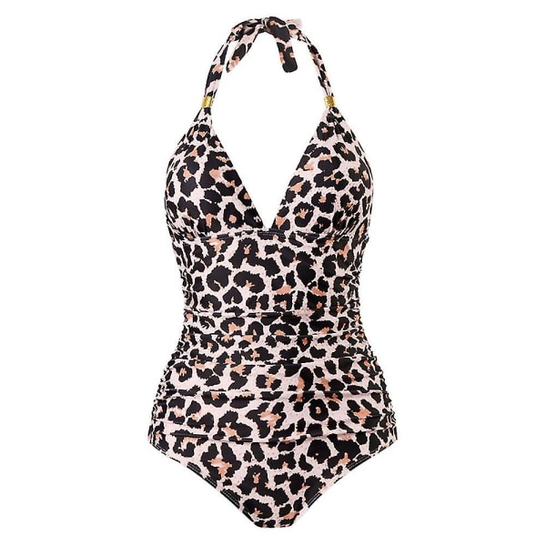 Badedrakt i ett stykke for kvinner Halter Polstret Bikini Monokini Badedrakt Beachwear Badedrakt Leopard L