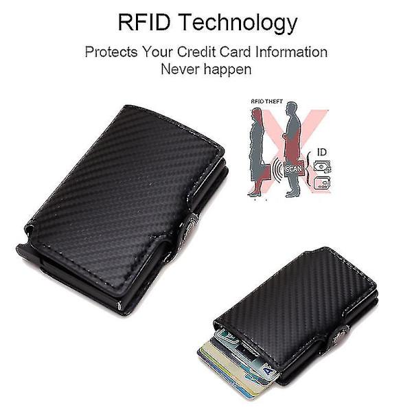 Kolfiberkorthållare Plånböcker Herr Läder Mini Slim Plånbok Pengaväska Metall Rfid Kvinnor Tunn Liten Smart Vallet