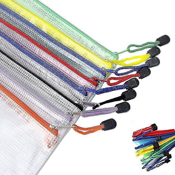 16 stykker dokumentpose mesh poser sett Din A4 glidelås poser Plast zip poser Gift_b