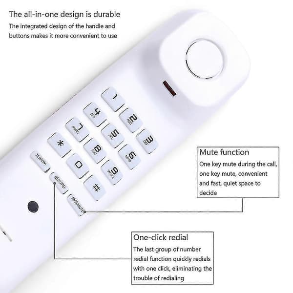Klassisk väggmonterad telefon med brusreducering för hem och kontor A061 White