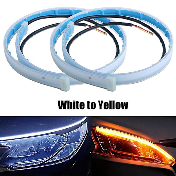 2st Drl Led Strip Blinkersljus Sekventiell Gul Ljus Flexibel Körljus 12v Bilstrålkastare Biltillbehör| | White to yellow 30cm