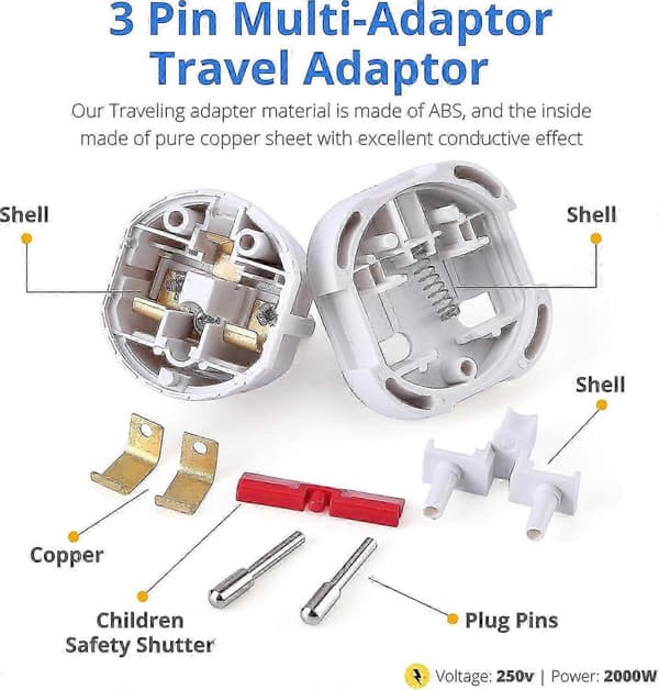 5-pack reseadapter | till europeisk stickkontaktadapter (Euro typ C, E, F)