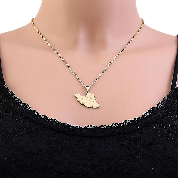 Ruostumattomasta teräksestä valmistettu Iranin kartta -riipuskaulakoru pariskunnille, etninen koru Gold-color
