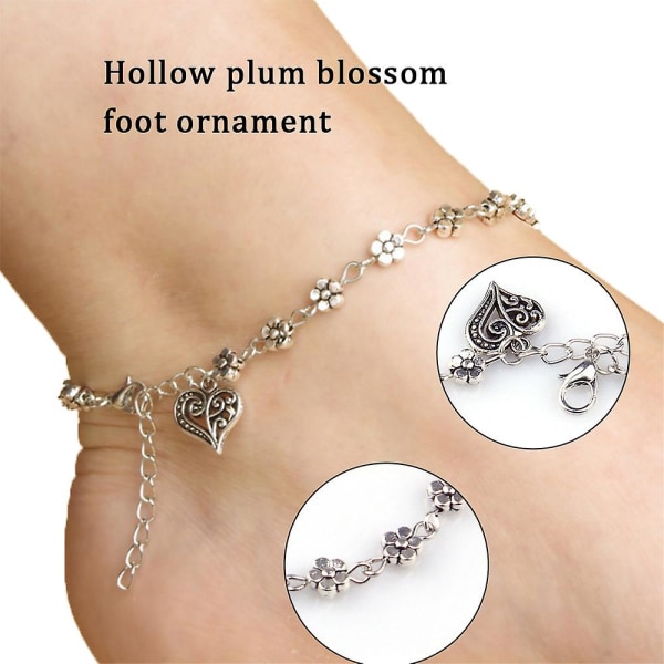 Kvinder hjerte vedhæng hul blomme blomst fodlænke fodkæde smykker gave