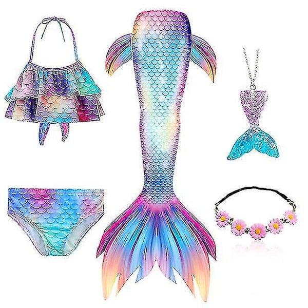 5kpl/ set Tyttöjen Merenneito Tail Uimapuku Lasten Merenneito Ariel Cosplay Puku Fantasy Beach Bikinit Set 1 140