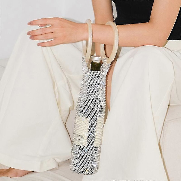 Glimtende Diamant Rhinestones Vintaske Elastisk Net Robust Håndtag Bryllupsgaver White