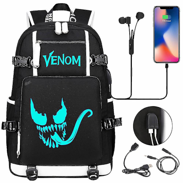 Luminous Spider Skolväskor - USB Charging Herrryggsäck - Högkvalitativ bärbar ryggsäck för män - Idealisk datorväska för tonåringar - Travel Mochilas In