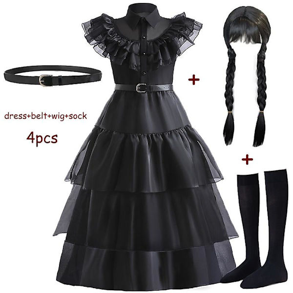 Nwzsm Carnival Vestidos keskiviikko Addams Cosplay -asu tytölle 2023 uudet teini-ikäiset lapset mesh -juhlamekot 5 10 14 v. Bustle Kid 120cm