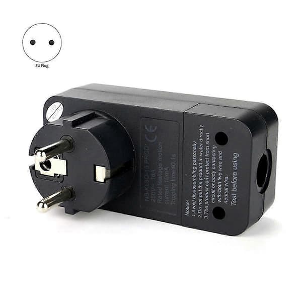10mA jordfeilbryter 16A EU Standard Plugg Erstatning Black