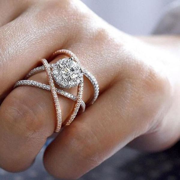 Rosaguld Split Cross Diamond Ring - Europæisk og amerikansk kreativ kors indlagt zirkonring