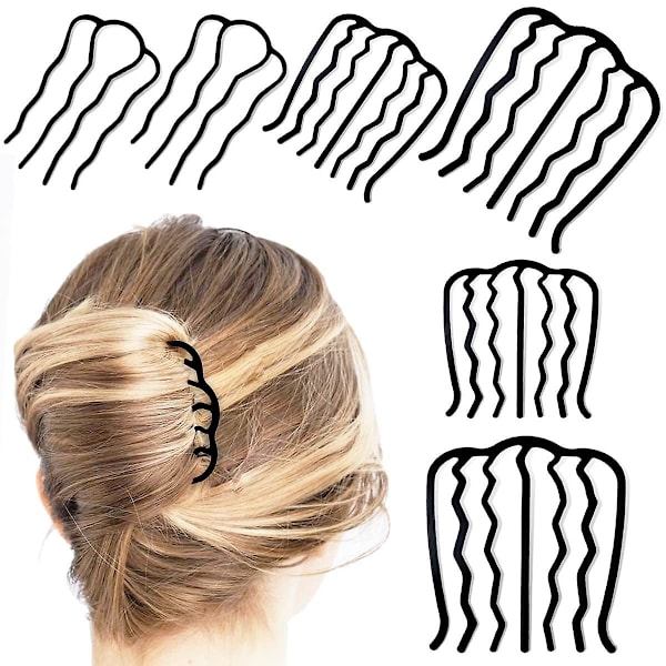 6 deler metall hår side kammer hår gaffel klips tenner hår pin stick for updo bun, u form for vintage