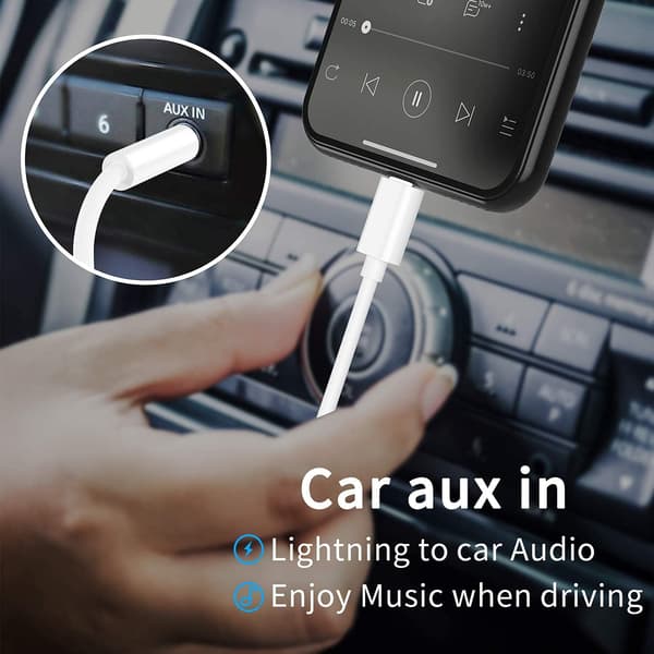 Aux-kabel för bil 3,5 mm Aux Stereo/Hörlurar/Högtalare Stöder alla iOS-system - Vit (1M)