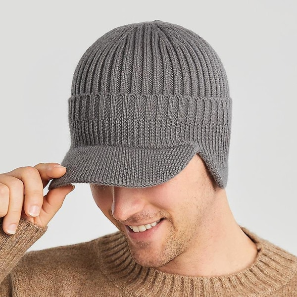 Utendørs Sykling Strikket Lue For Menn Ørebeskyttelse Vinter Warm Dome Beanie Caps Mote Plysj Solhatt Bomber Luer Engros| | Grey