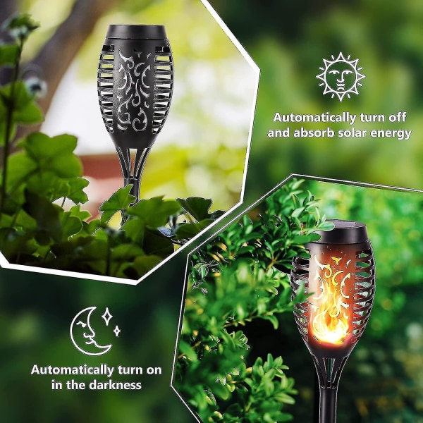 Ulkoilun aurinkotulivalot - 6 kpl vedenpitävä aurinkotorch-valo, aurinkoliekkivalo koristeluun, puutarhaan, terassille, poluille, nurmikolle ulkoilun aurinkoliekki