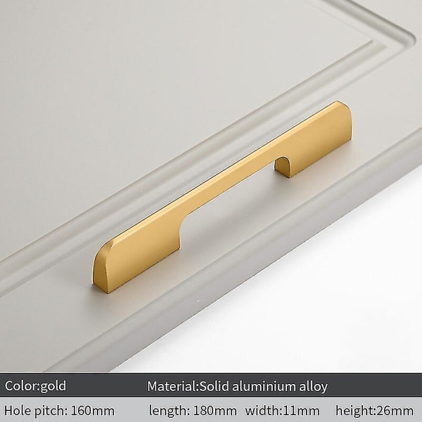 2st Dörrhandtag av aluminiumlegering Svart Guld Dörrhandtag Nordic Minimalist Skåp Handtag Köksskåp Skåp Lådhandtag 128mm