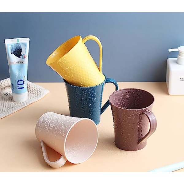 Plastglas, återanvändbar dryckeskopp, tandborstkopp, tandborsthållare för badrum, badrumsorganisation (blå, 350 ml)