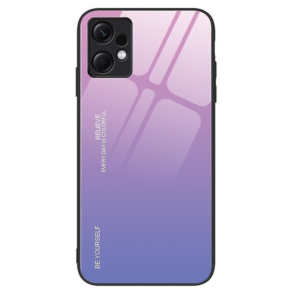 För Xiaomi Redmi Note 12 4G Gradient Färg Case härdat glas + PC + TPU stötsäkert cover Pink Purple