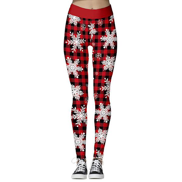 Jul Kvinnor Leggings med hög midja Randig The Grinch Snowflake Printed Stretch Skinny Pants Julpresent D M