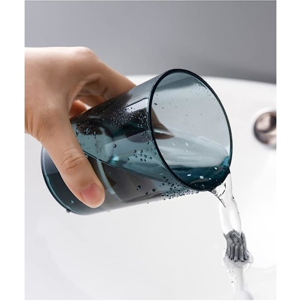 Plasttandborstkopp 300 ml, genomskinlig badrumsmugg, tandborsthållare, drickskopp (blå)