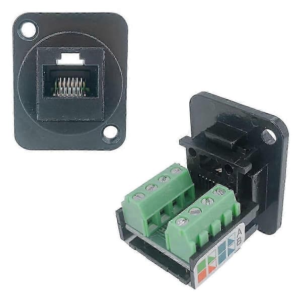 5 STK 8P8C RJ45 hunpanelmonteringsadapter, D-type til 8-bens skrueterminal Black