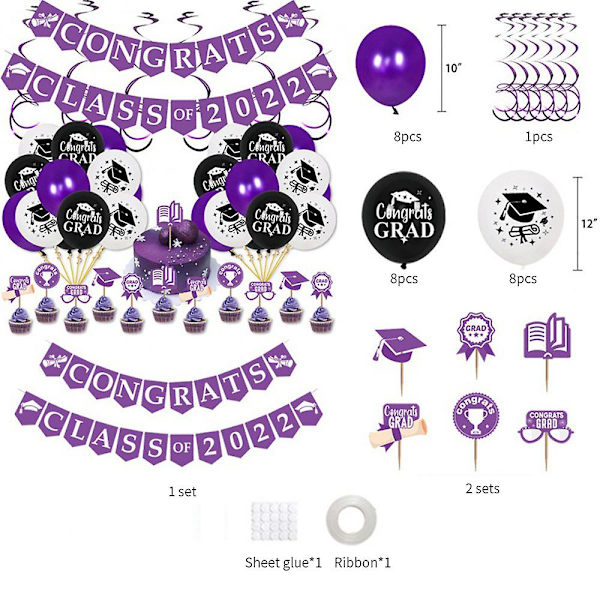 Onnittelut Class Of 2022 -juhlajuhliin set Purple