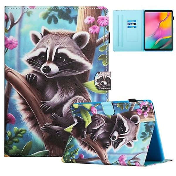 Til Samsung Galaxy Tab S6 Lite Farvet Tegning Stitching Læder Tablet Smart Case Raccoon