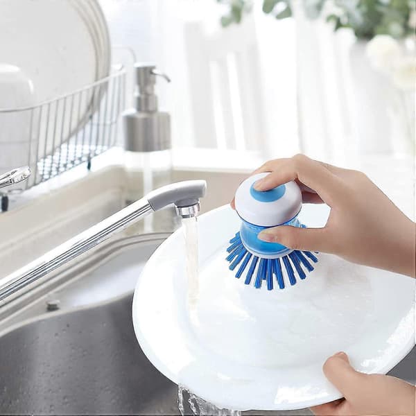 Diskborste med tvåldispenser kompatibel med disk, grytor, stekpannor, diskho, kök 2-pack