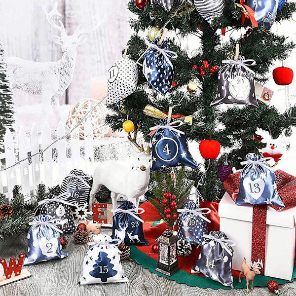 24ST Jul Adventskalender Gaveposer Trækpose Party D red 24pcs