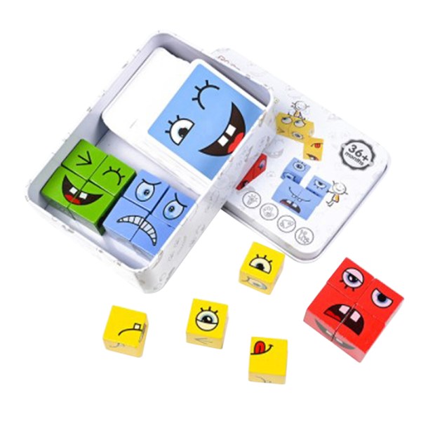Træ FaceChanging Magic Cube Byggeklodser Spil Matching Udtr onesize